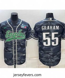 Philadelphia Eagles 55 Brandon Graham Grey Camo With Super Bowl LVII Patch Cool Base Stitched Baseball Jersey