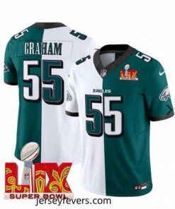 Philadelphia Eagles 55 Brandon Graham White Green Split 2025 Super Bowl LIX Patch F.U.S.E  Vapor Untouchable Limited Stitched Football Jersey