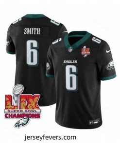 Philadelphia Eagles 6 DeVonta Smith Black 2025 Eagles Logo Super Bowl LIX Patch New F.U.S.E  Vapor Limited Stitched Football Jersey