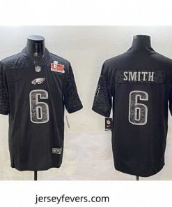Philadelphia Eagles 6 DeVonta Smith Black 2025 Super Bowl LIX Patch Reflective Vapor Untouchable Limited Stitched Football Jersey
