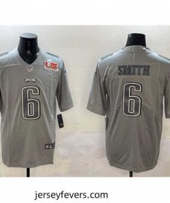 Philadelphia Eagles 6 DeVonta Smith Grey 2025 Super Bowl LIX Patch Atmosphere Fashion Vapor Untouchable Limited Stitched Football Jersey