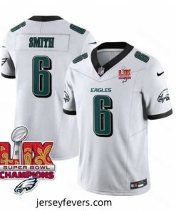 Philadelphia Eagles 6 DeVonta Smith White 2025 Eagles Logo Super Bowl LIX Patch New F.U.S.E  Vapor Untouchable Limited Stitched Football Jersey