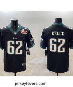 Philadelphia Eagles 62 Jason Kelce Black 2025 Super Bowl LIX Patch Vapor Untouchable Limited Stitched Football Jersey