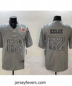 Philadelphia Eagles 62 Jason Kelce Grey 2025 Super Bowl LIX Patch Atmosphere Fashion Vapor Untouchable Limited Stitched Football Jersey