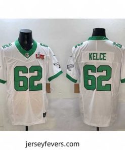 Philadelphia Eagles 62 Jason Kelce White 2025 Super Bowl LIX Patch F.U.S.E  Vapor Untouchable Limited Stitched Football Jersey