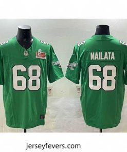 Philadelphia Eagles 68 Jordan Mailata Green 2025 Super Bowl LIX Patch F.U.S.E  Throwback Vapor Untouchable Limited Stitched Football Jersey