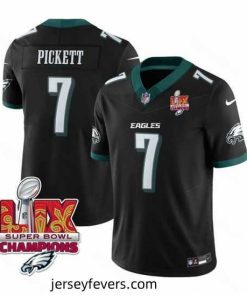 Philadelphia Eagles 7 Kenny Pickett Black 2025 Eagles Logo Super Bowl LIX Patch New F.U.S.E  Vapor Limited Stitched Football Jersey