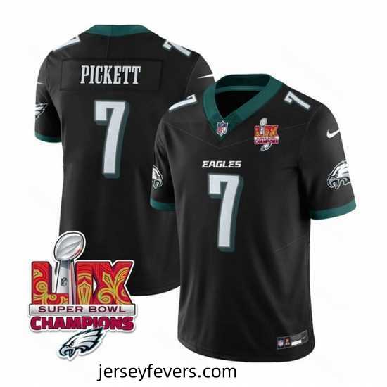 Philadelphia Eagles 7 Kenny Pickett Black 2025 Eagles Logo Super Bowl LIX Patch New F.U.S.E Vapor Limited Stitched Football Jersey