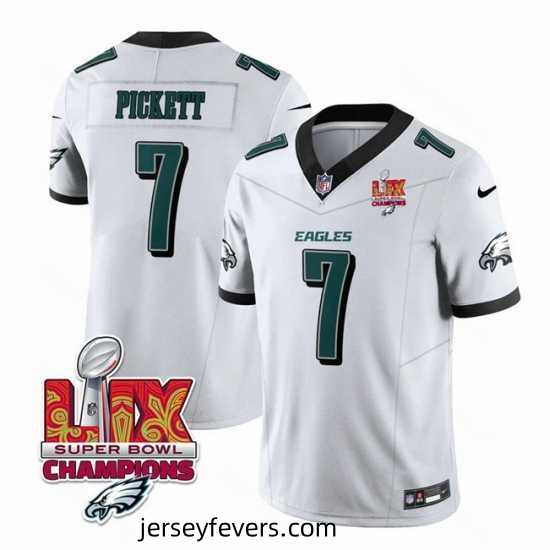 Philadelphia Eagles 7 Kenny Pickett White 2025 Eagles Logo Super Bowl LIX Patch New F.U.S.E Vapor Limited Stitched Football Jersey