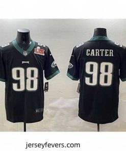 Philadelphia Eagles 98 Jalen Carter Black 2025 Super Bowl LIX Patch Vapor Untouchable Limited Stitched Football Jersey