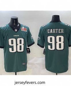 Philadelphia Eagles 98 Jalen Carter Green 2025 Super Bowl LIX Patch New Vapor Untouchable Limited Stitched Football Jersey