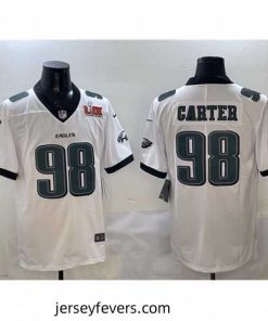 Philadelphia Eagles 98 Jalen Carter White 2025 Super Bowl LIX Patch New Vapor Untouchable Limited Stitched Football Jersey