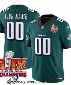 Philadelphia Eagles Active Player Custom Green 2025 Eagles Logo Super Bowl LIX Patch New F.U.S.E  Vapor Limited Stitched Football Jersey
