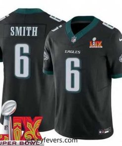 Philadelphia Eagles DeVonta Smith #6 Black 2024 2025 Super Bowl LIX F.U.S.E Stitched NFL Jersey