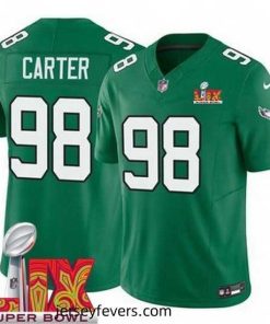 Philadelphia Eagles Jalen Carter #98 Kelly Green 2024 2025 Super Bowl LIX F.U.S.E Stitched NFL Jersey