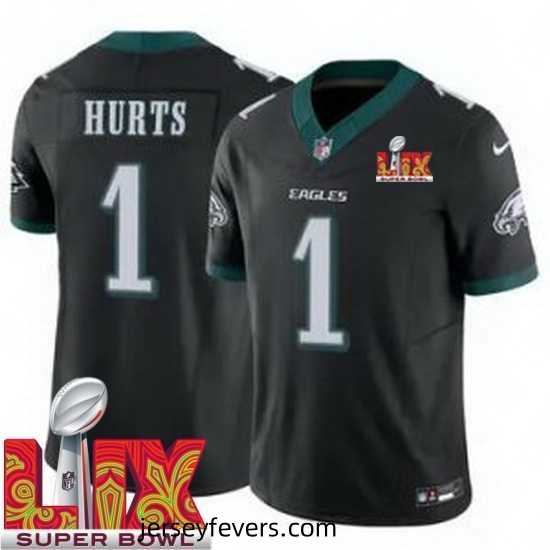 Philadelphia Eagles Jalen Hurts #1 Black 2024 2025 Super Bowl LIX F.U.S.E Stitched NFL Jersey