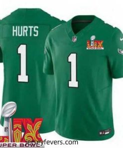 Philadelphia Eagles Jalen Hurts #1 Kelly Green 2024 2025 Super Bowl LIX F.U.S.E Stitched NFL Jersey