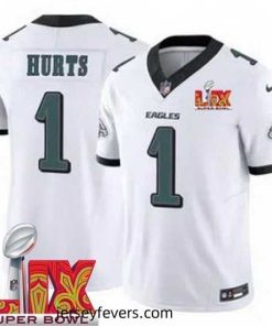 Philadelphia Eagles Jalen Hurts #1 White 2024 2025 Super Bowl LIX F.U.S.E Stitched NFL Jersey