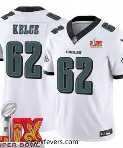 Philadelphia Eagles Jason Kelce #62 White 2024 2025 Super Bowl LIX F.U.S.E Stitched NFL Jersey