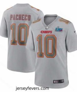 Toddler Kansas City Chiefs 10 Isiah Pacheco Grey Super Bowl LVII Patch Atmosphere Fashion Stitched Game Jersey