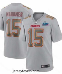 Toddler Kansas City Chiefs 15 Patrick Mahomes Grey Super Bowl LVII Patch Atmosphere Fashion Stitched Game Jersey