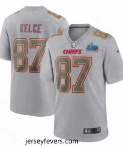 Toddler Kansas City Chiefs 87 Travis Kelce Grey Super Bowl LVII Patch Atmosphere Fashion Stitched Game Jersey