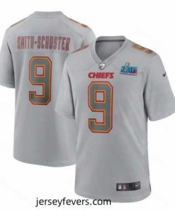 Toddler Kansas City Chiefs 9 JuJu Smith Schuster Grey Super Bowl LVII Patch Atmosphere Fashion Stitched Game Jersey