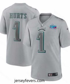 Toddler Philadelphia Eagles 1 Jalen Hurts Grey Super Bowl LVII Patch Atmosphere Fashion Stitched Game Jersey