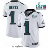 Toddler Philadelphia Eagles 1 Jalen Hurts White Super Bowl LVII Patch Vapor Untouchable Limited Stitched Jersey