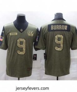 Men's Cincinnati Bengals #9 Joe Burrow Camo 2021 Salute To Service Limited Player Jersey