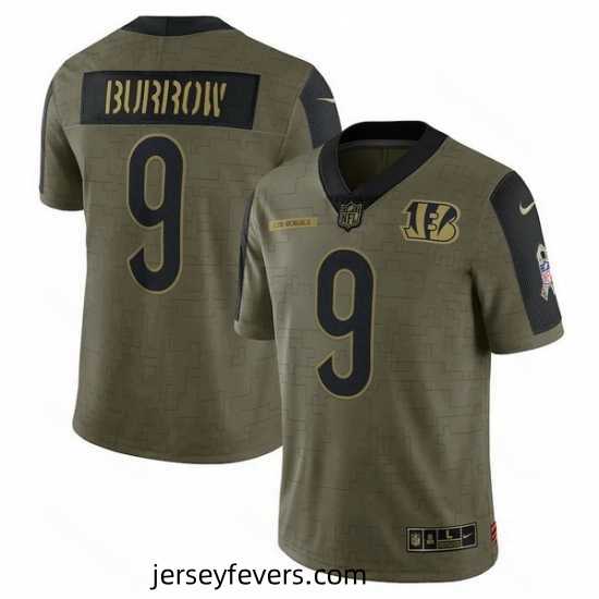 Men's Cincinnati Bengals Joe Burrow Nike Olive 2021 Salute To Service Limited Player Jersey