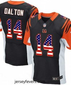 Mens Nike Cincinnati Bengals 14 Andy Dalton Elite Black Home USA Flag Fashion NFL Jersey