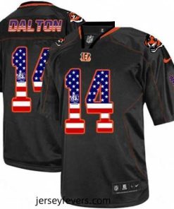 Mens Nike Cincinnati Bengals 14 Andy Dalton Elite Black USA Flag Fashion NFL Jersey