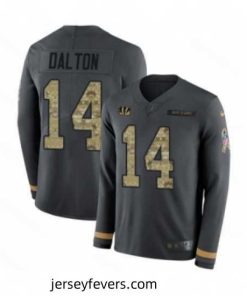 Mens Nike Cincinnati Bengals 14 Andy Dalton Limited Black Salute to Service Therma Long Sleeve NFL Jersey