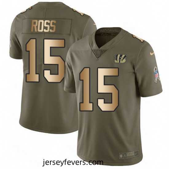 Mens Nike Cincinnati Bengals 15 John Ross Limited OliveGold 2017 Salute to Service NFL Jersey