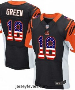 Mens Nike Cincinnati Bengals 18 AJ Green Elite Black Home USA Flag Fashion NFL Jersey