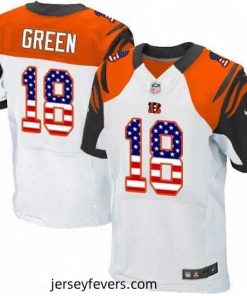 Mens Nike Cincinnati Bengals 18 AJ Green Elite White Road USA Flag Fashion NFL Jersey