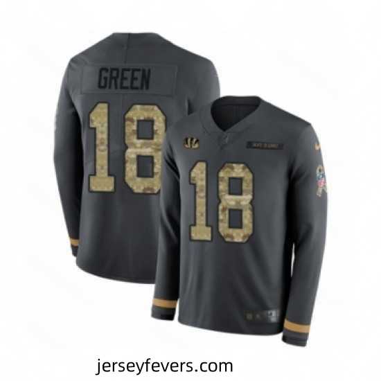 Mens Nike Cincinnati Bengals 18 AJ Green Limited Black Salute to Service Therma Long Sleeve NFL Jersey