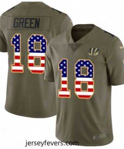 Mens Nike Cincinnati Bengals 18 AJ Green Limited OliveUSA Flag 2017 Salute to Service NFL Jersey