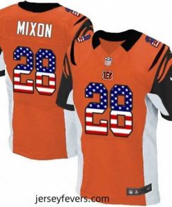 Mens Nike Cincinnati Bengals 28 Joe Mixon Elite Orange Alternate USA Flag Fashion NFL Jersey