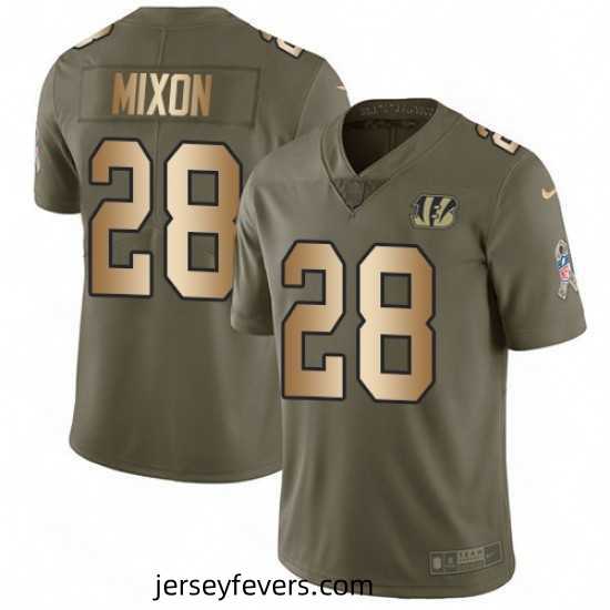 Mens Nike Cincinnati Bengals 28 Joe Mixon Limited OliveGold 2017 Salute to Service NFL Jersey