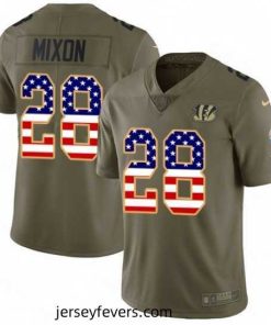 Mens Nike Cincinnati Bengals 28 Joe Mixon Limited OliveUSA Flag 2017 Salute to Service NFL Jersey