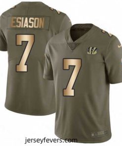 Mens Nike Cincinnati Bengals 7 Boomer Esiason Limited OliveGold 2017 Salute to Service NFL Jersey