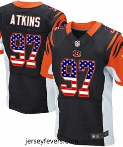 Mens Nike Cincinnati Bengals 97 Geno Atkins Elite Black Home USA Flag Fashion NFL Jersey