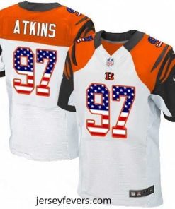 Mens Nike Cincinnati Bengals 97 Geno Atkins Elite White Road USA Flag Fashion NFL Jersey
