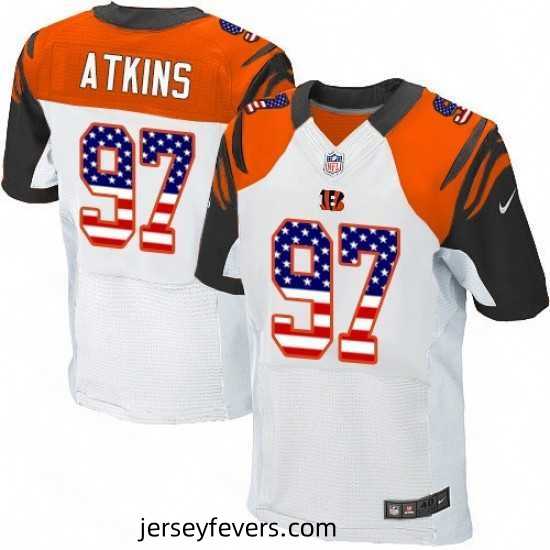 Mens Nike Cincinnati Bengals 97 Geno Atkins Elite White Road USA Flag Fashion NFL Jersey