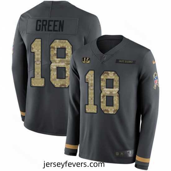 Nike Bengals #18 A J Green Anthracite Salute to Service Long Sleeve Jersey
