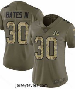 Nike Bengals #30 Jessie Bates III Olive Camo Womens Stitched NFL Limited 2017 Salute to Service Jersey