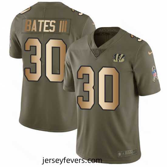 Nike Bengals #30 Jessie Bates III Olive Gold Mens Stitched NFL Limited 2017 Salute To Service Jersey