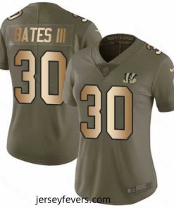 Nike Bengals #30 Jessie Bates III Olive Gold Womens Stitched NFL Limited 2017 Salute to Service Jersey